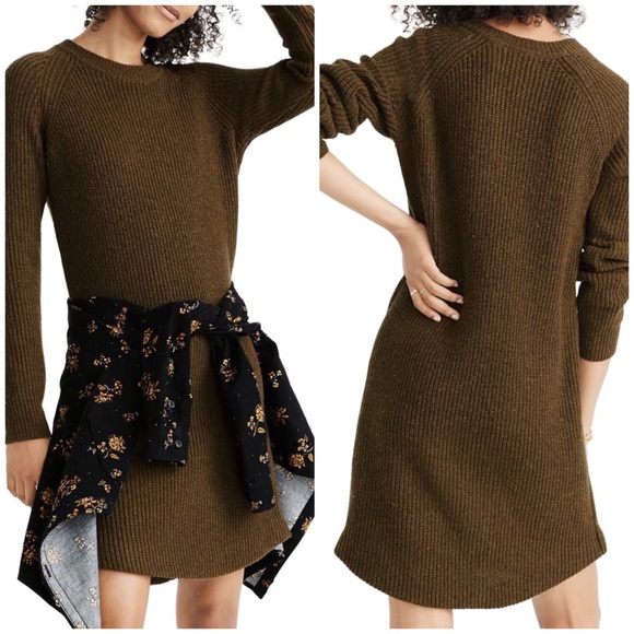 Madewell Dresses & Skirts - NWT! Madewell olive curved hem sweater dress
